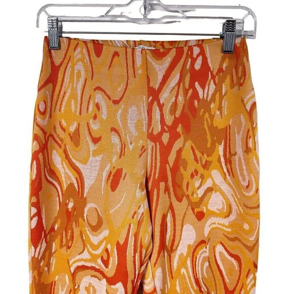Zara Orange Swirl Retro Jacquard Knit Flare Pants Orange Womens Size S Small - Picture 4 of 9